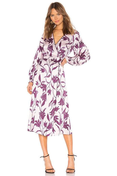 Equipment Dresses & Skirts - NWOT Equipment Silk Andrese Wrap Long-sleeve Printed Midi Dress Sz 6 Plum 9C606